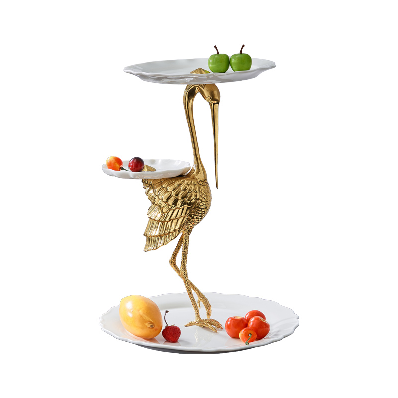 Luxury Golden Crane Fruits Plate Ceramic Candy Bowl for Hotel Villa Party Home Decor Ornament Fruit Plates