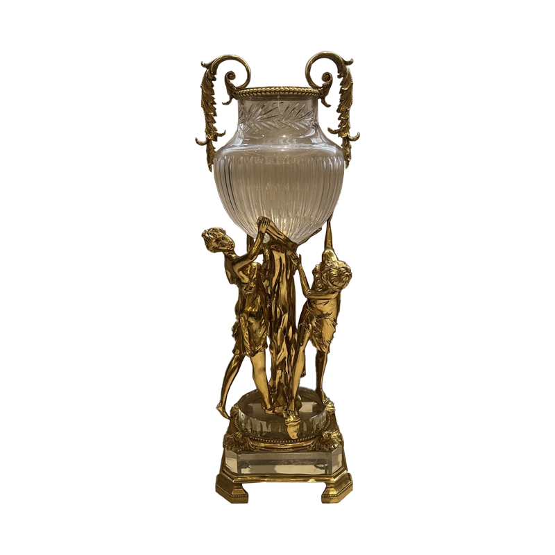 High Quality Interior Design Handmade Copper Angle Stand Crystal Home Decor Luxury Floor Decorations  Vase for Home