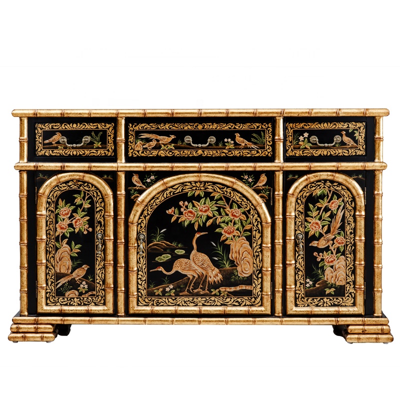 Jiangmen Factory Three-Bucket Three-Door Cabinet with Colored Drawing France Style Classical Elegant Chest for Home Use/Hotel