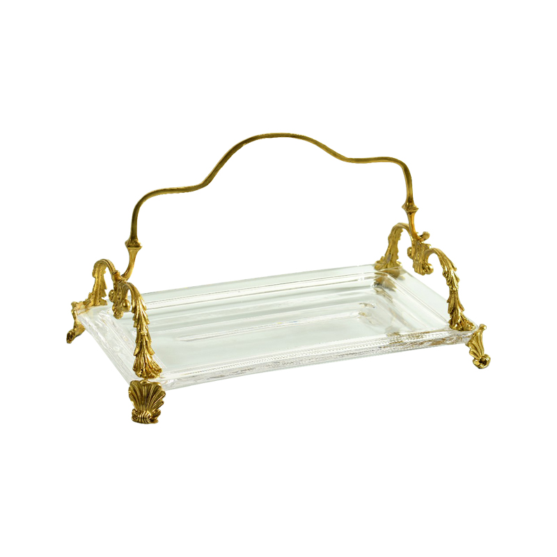 Luxury Hotel Restaurant Villa Club Office Home Decor Party Handmade Carved Copper Handle Crystal Glass Fruit Trays