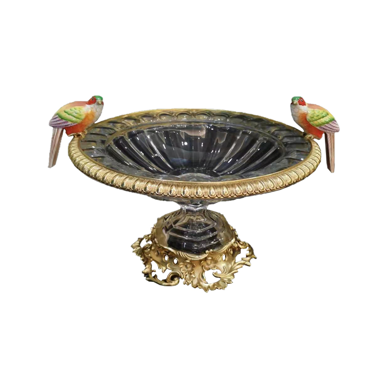 Home Decor Luxury Handcrafted Enamel Process Porcelain Bird Copper Crystal Party Dinner Fruit Plates Coffee Tea Dish Plates