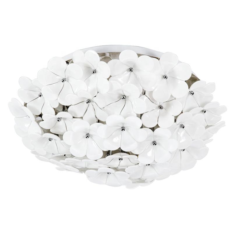 Chinese Wholesaler Stainless Steel Nordic Style Mounted Spotlight White Glass Flower Embroidered Ball Ceiling Lamp