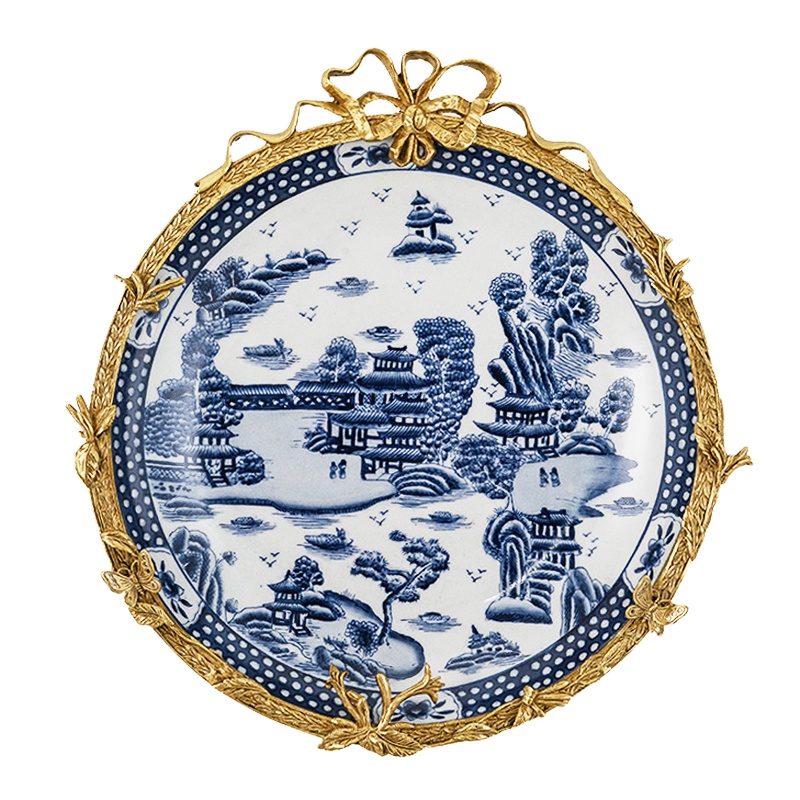 Handmade crafts blue and white porcelain plates dishes ceramic wall hanging plate for home decor