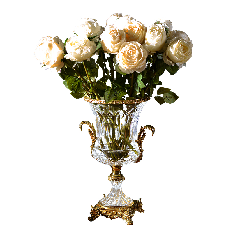 Hotel wedding project jardiniere ornament for living room home decor with brass part exquisite design luxury crystal vase