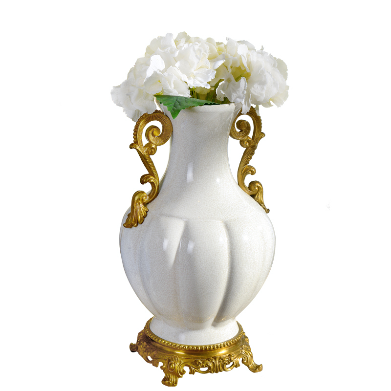 Factory direct  Luxury white ceramic Vase brass Bisque porcelain Vase For House Decoration Interior Accessories