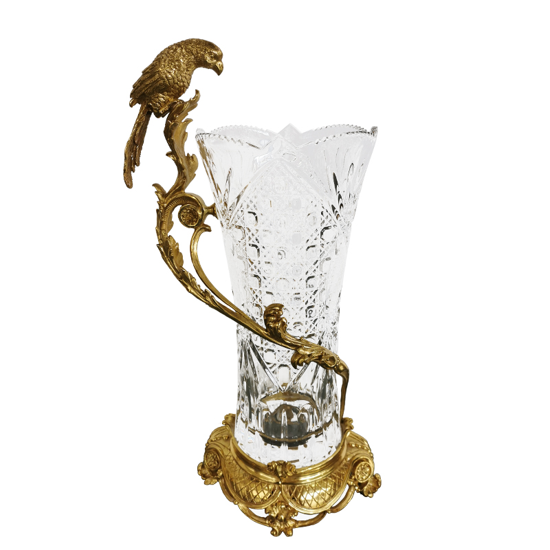 2023 creative luxury  antique crystal flower vase brass home accessories retro luxury vase for living room
