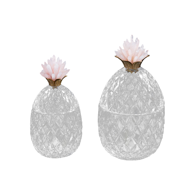 zsDesigns Hotel Villa Party Home Decor Ornament Luxury Pineapple Shape Copper Pink Crystal Candy Jar with Lids