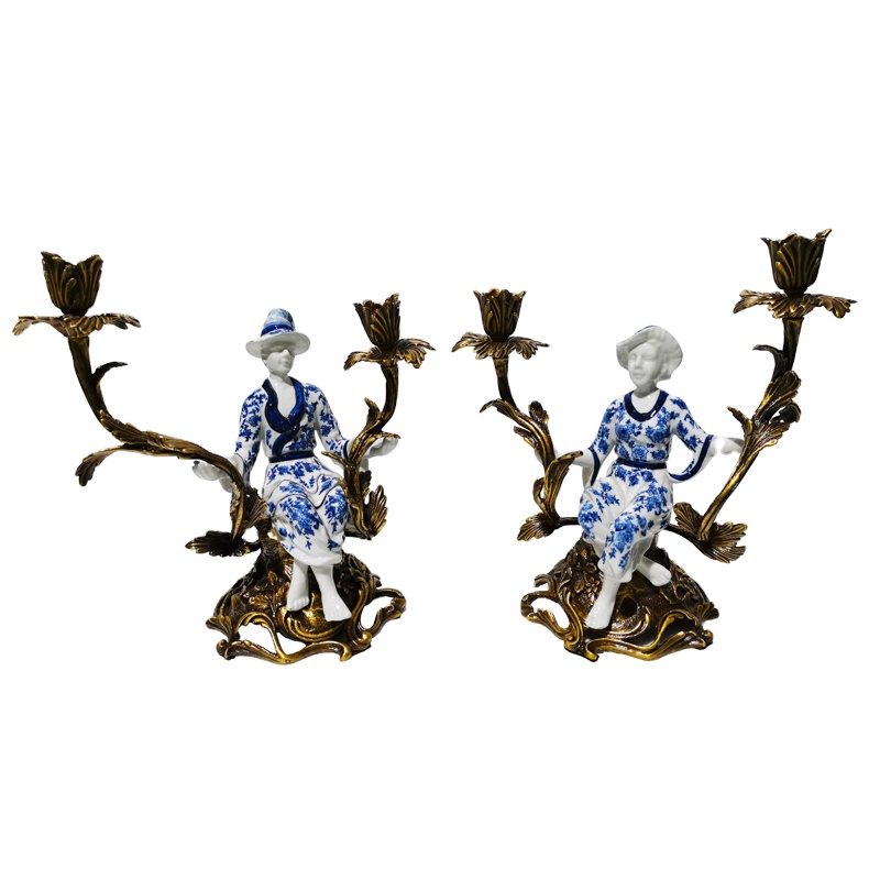 Custom design antique ceramic brass couple candlestick  house decor luxury home decor accessories