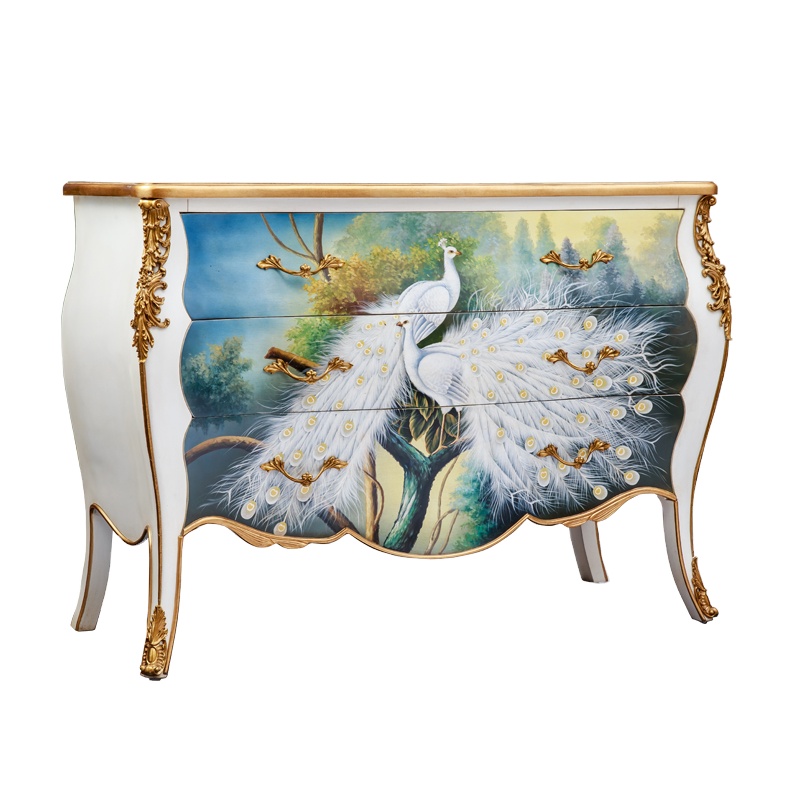 Wholesale French cabinet beautiful hand painting furniture/countryside style cabinet peacock pattern for sale