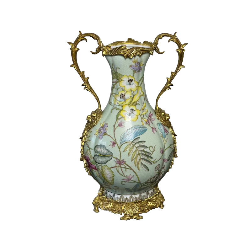 Hand Painted Design Brass Vase Floral Style Home Home Fancy Metal Vase Flower Arrangement Living Room Porch Home Vase