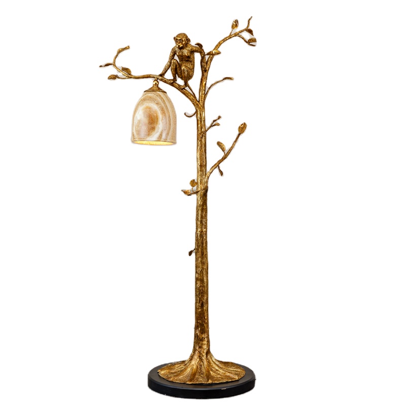 Antique Gold Brass Floor Lamp with a Funny Monkey Standing on the Tree Floor Standing Lighting