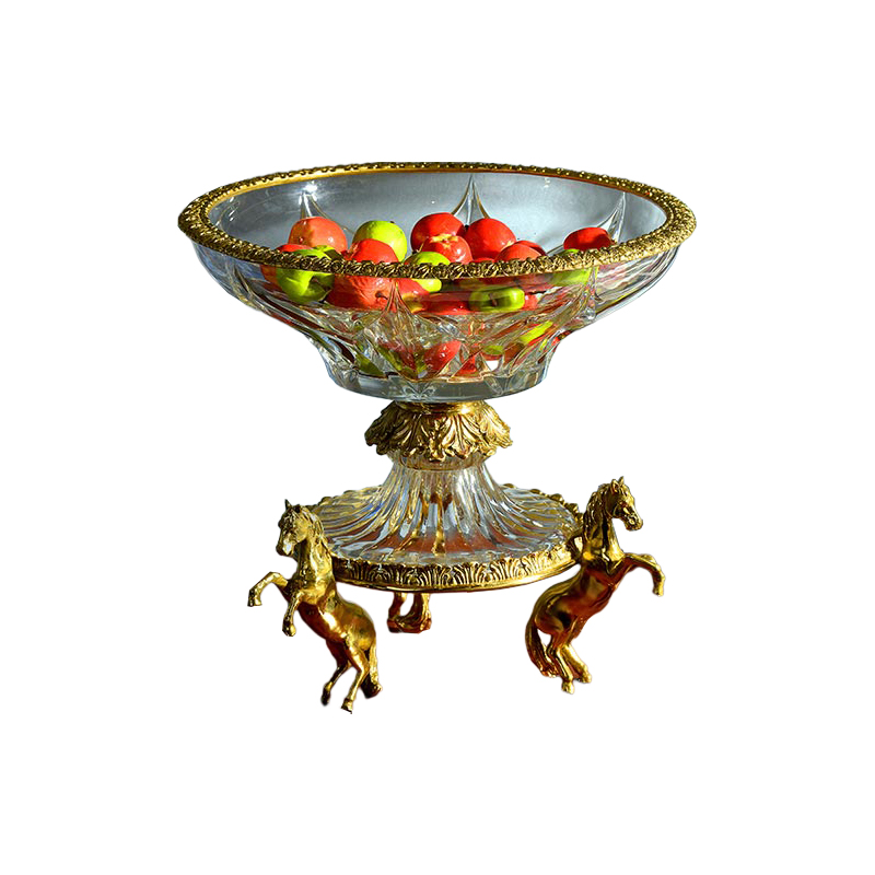 Living room round snack dessert cake Dried fruit decorated brass tray Kitchen counter fruit salad glass bowl