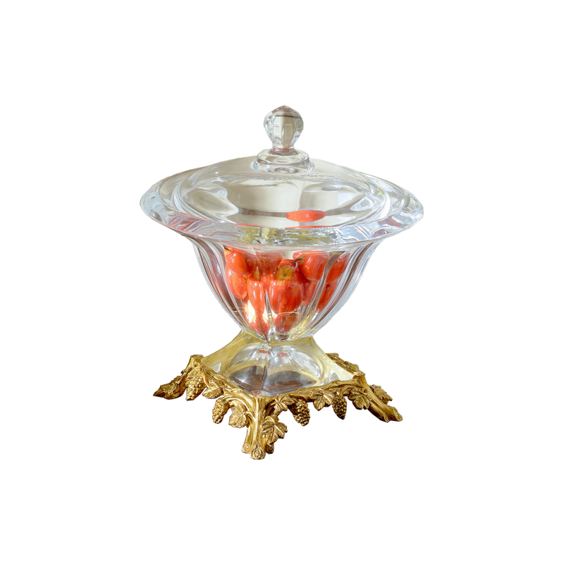 2024 Luxury home decor Wedding decor Bronze carved clear crystal platter set dry fruit strawberry bowl