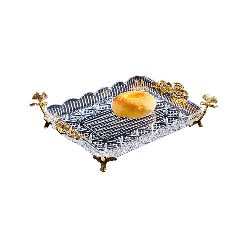 Best-selling modern luxury enamel flower color plate dry fruit creative crystal clear glass tray