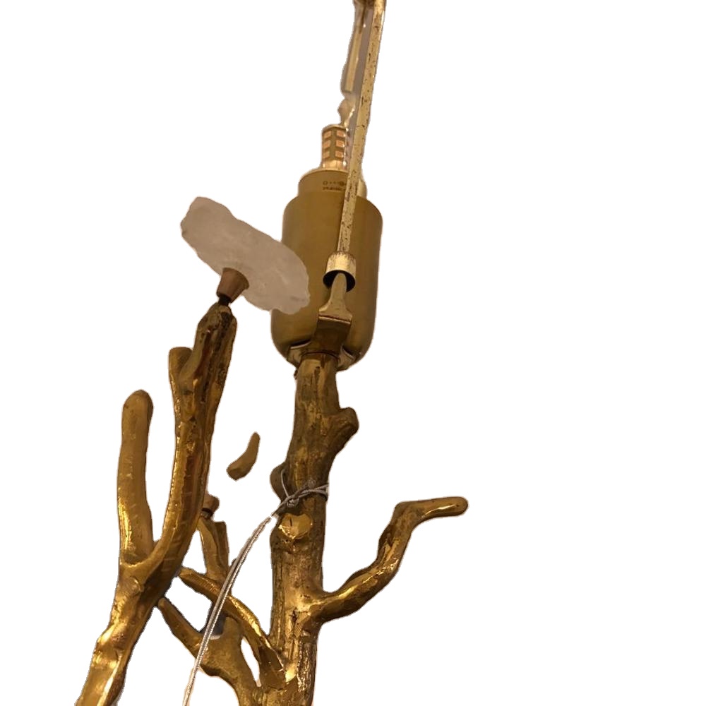 modern custom luxury gold brass and natural crystal white lampshade branch tree tall floor lamp for lobby hall and living room