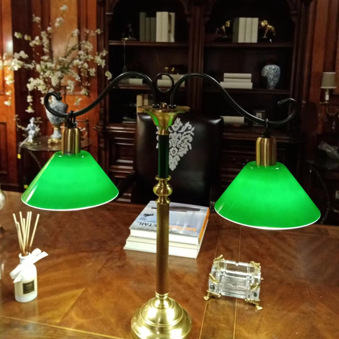 Cambridge library antique charging battery green black color two arms down led wireless table lamp and bank account desk light