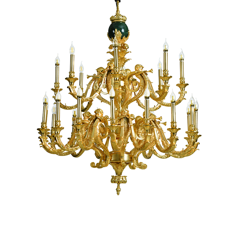 French Gold Finish Chandelier 19th Century Louis Luxury Style Chandelier Lampara or Dewax Copper Hanging Lamp for Palace Church