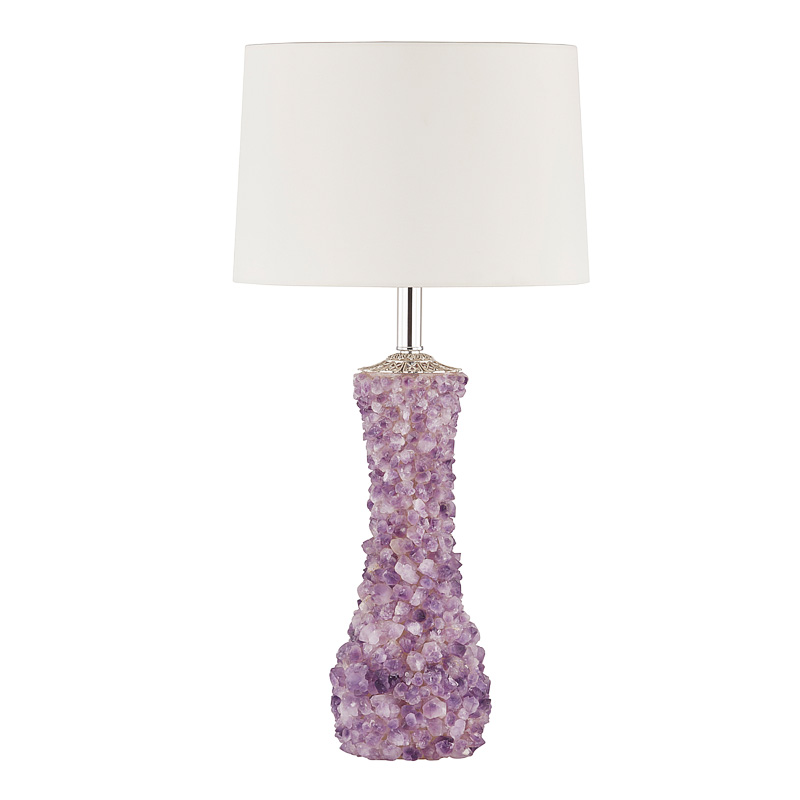 Modern purple crystal stone and white cloth lampshade illumination table lamp