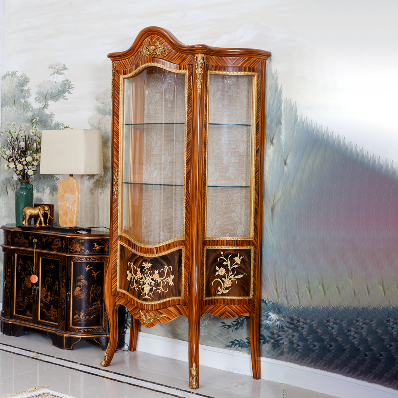 China supplier wood showcase with glass doors for hall hotel wooden furniture unique design tall antique display cabinet