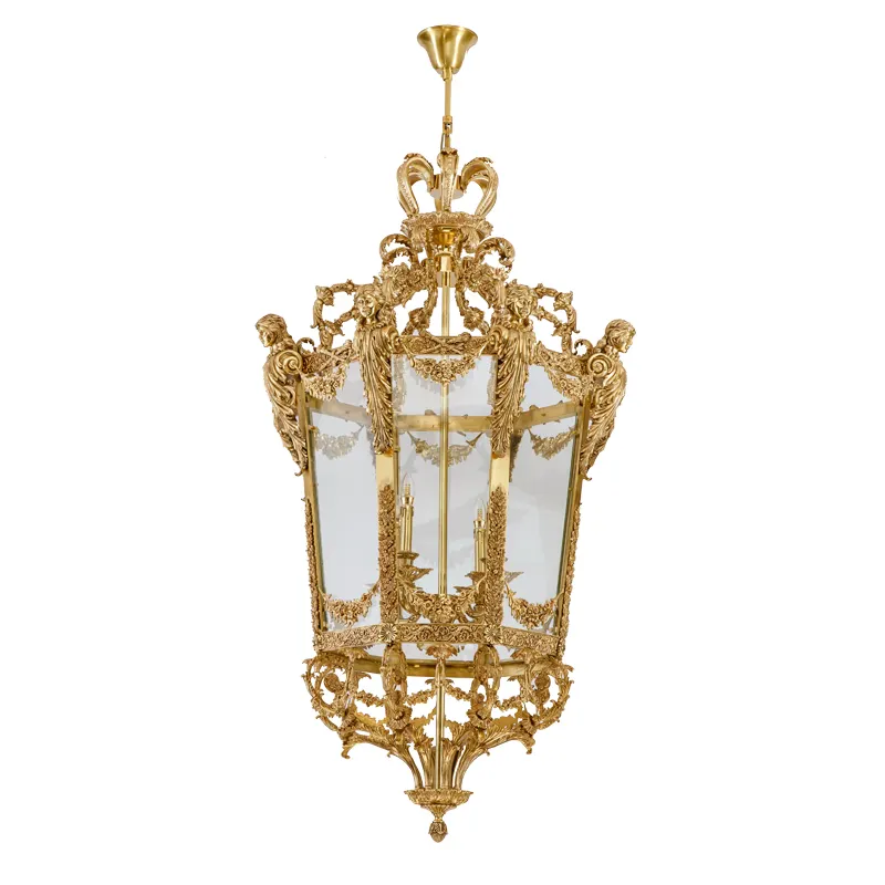 Chinese Wholesale Luxury  Led Pendant Light with Glass and Copper Chandelier Mansion Villa Project