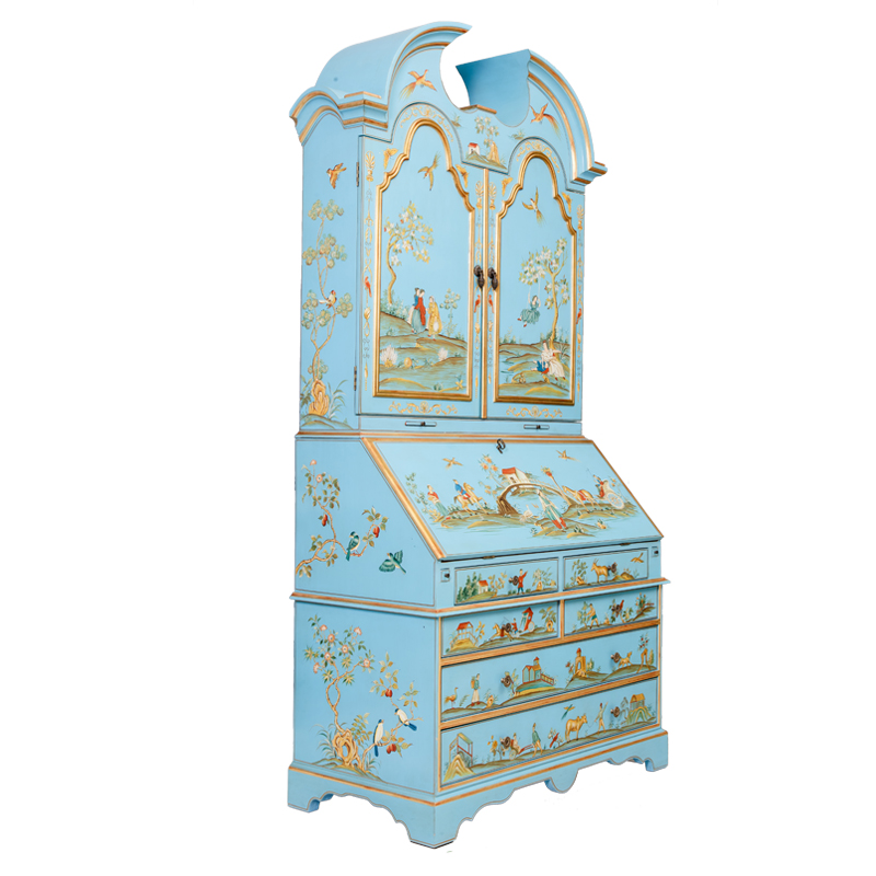 French Blue/Red Color Wooden Elegant Secretary Cabinet with Hand-painted Birch Luxury Beautiful Dresser Toilet Table for Bedroom