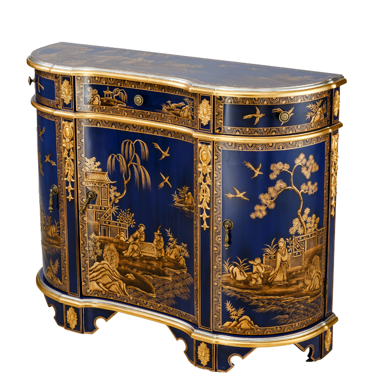 Living Room Unique Craft Antique Bule Cupboard made of Wood Colored Hand-painted Three Door Retro Exquisite Cabinet