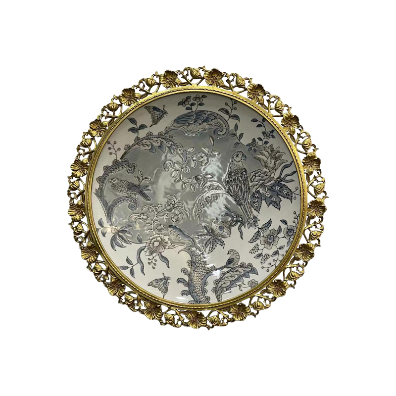 Living room Hotel Interior family porcelain plate Ceramic blue and white wall decoration wall hanging round decorative tray