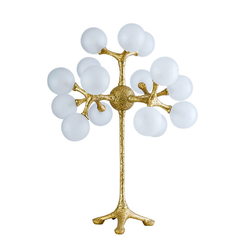 Nordic personality creative brass tree with G9 15 heads white glass ball led decorative globe glass table lamp