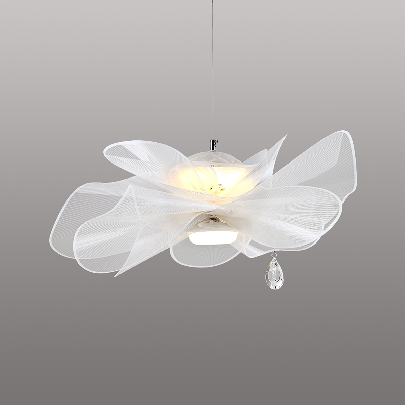 modern design white mesh cloth material butterfly pendant chandelier lamp with crystal drop