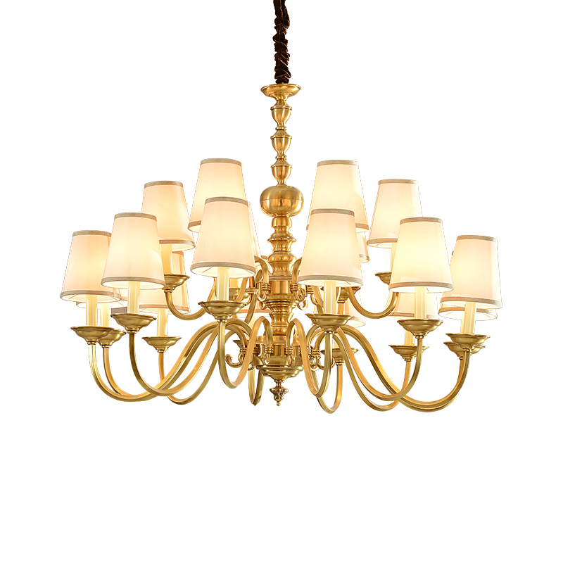 french classic bronze neutral plated 18 arms Arched fabric copper ceiling chandelier pendant lamp wall hang light lighting led
