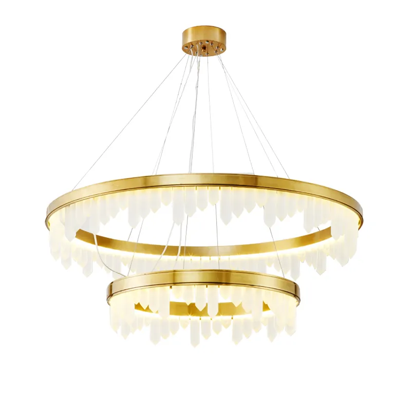 Modern large luxury round ring natural stone LED crystal rocks chandelier pendant lighting for hotel villas hall