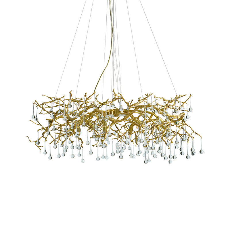 Art lighting modern creative design brass water drop shape crystal tree branch chandelier for dinning room