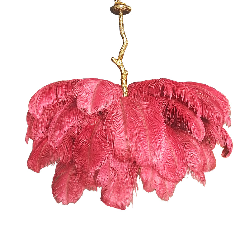 Modern Fashion Luxury Home Decor Interior Designs Red Wine Ostrich Pendant Light Feather Chandelier for Bedroom