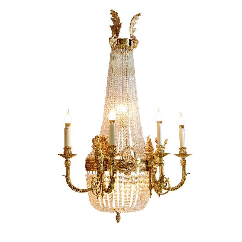 french empire CE antique  luxury high wall mount LED brass crystal  wall lamp with candle lighting