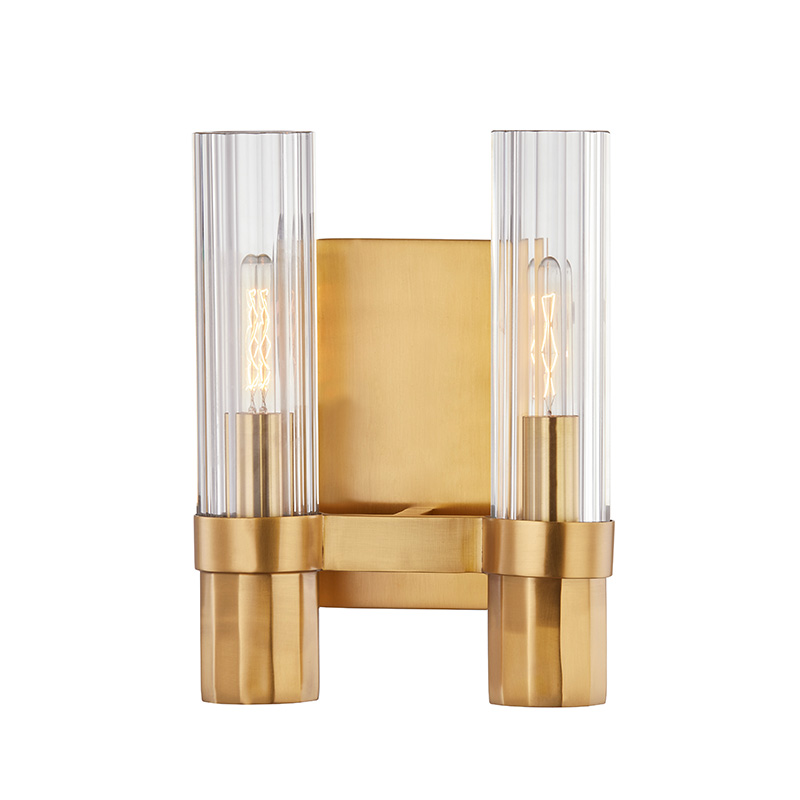 Golden Color Copper and Clear Glass Bracket Light Post-Modern Double Lights LED Wall Sconce Lamp