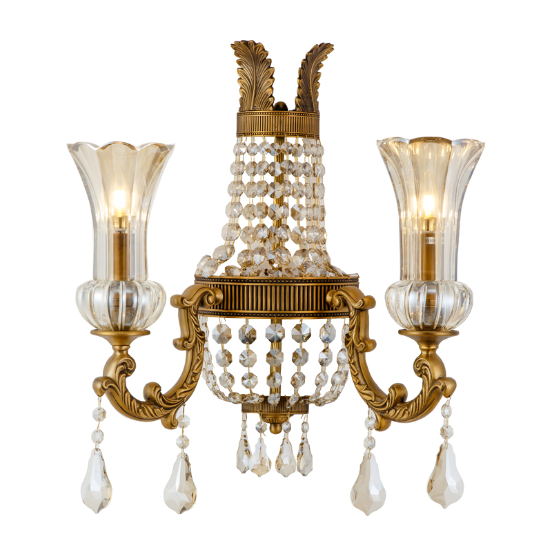 2 Lights Crystal and Copper Modern Led Wall Lamp Home Decorations