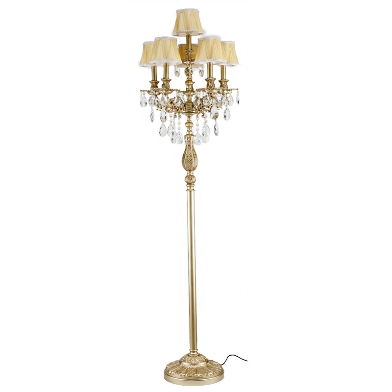 Design antique lighting noble gold floor standing lamp crystal manufacturer led indoor lights hot sale