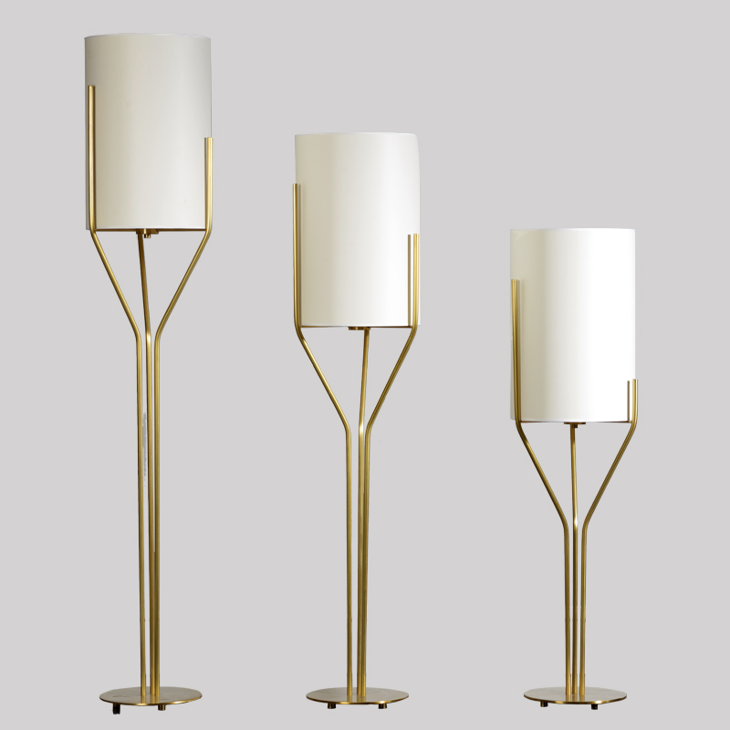 Contemporary style brass led floor lighting standing with white lampshade and simple design for hotel home lamp floor