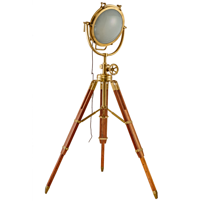 Luxury China Antique Brass Hollywood Studios Nautical Searchlight Spotlight Rose Wooden Tripod Stand Lighting Floor lamp