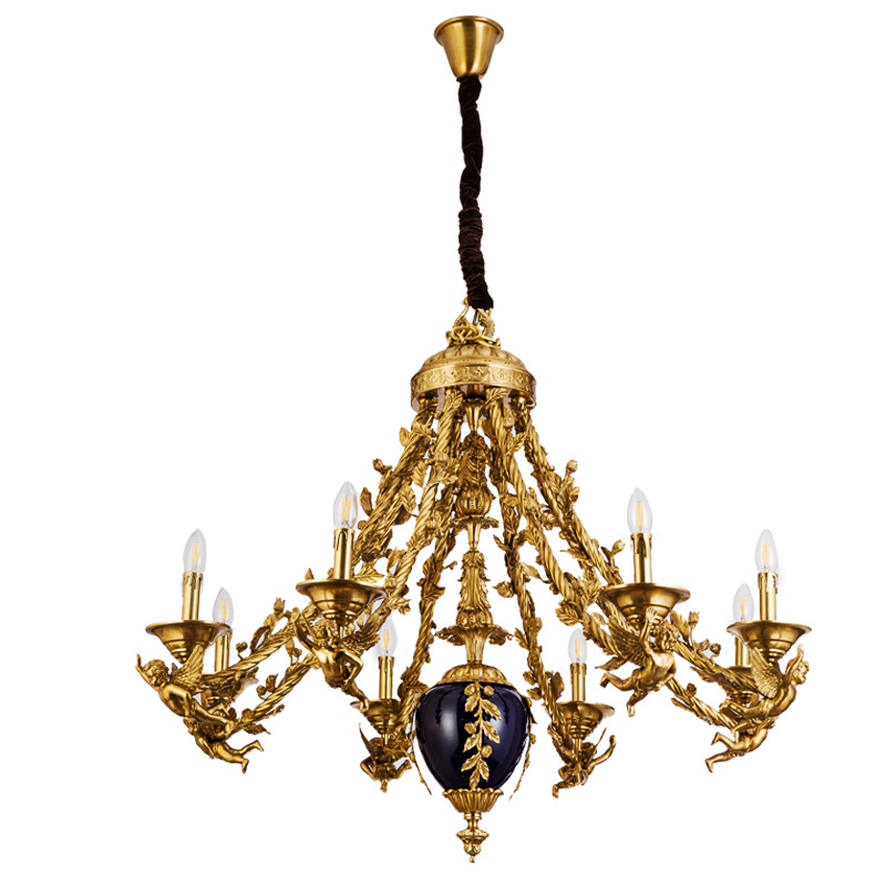 Exquisite Workmanship Imperial Palace Project Gold Brass Carving Royal Blue Ceramics Ceiling Chandeliers & Pendant Lights