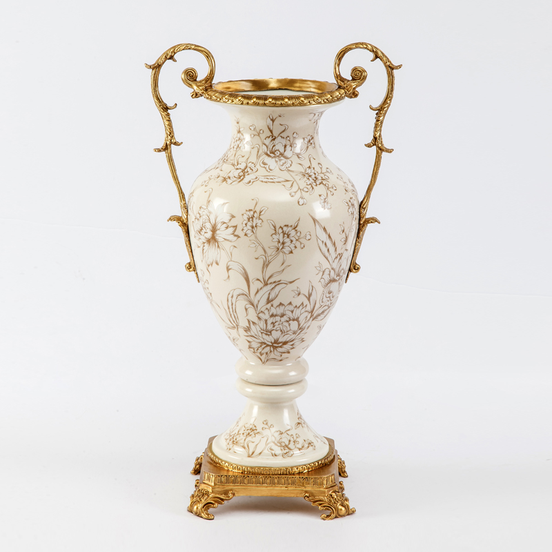 Hot sale Pottery Vintage Bronze Ceramic Enamel Flower Vase Antique Elegant Floral Hand Painting Porcelain Vase for Tabletop