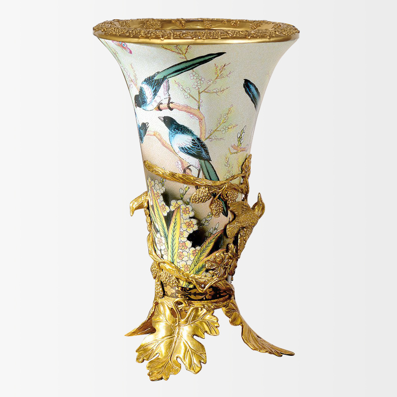 China indoor jardiniere by handmade crackled porcelain green home decor vases with brass fittings living luxury handmade vase