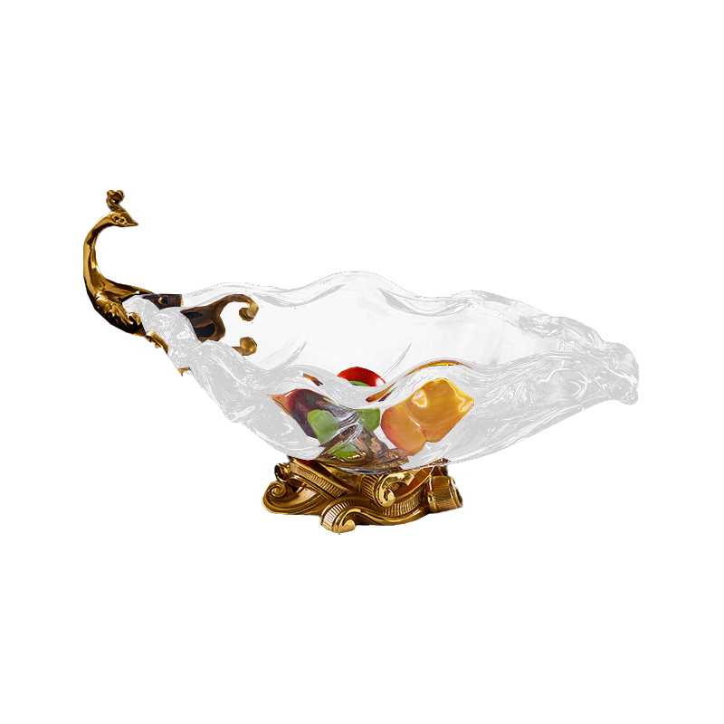 zsDesigns Hotel Villa Club Office Home Decor Luxury Copper Handcrafted Peacock Compote K9 Crystal Glass Fruit Plate