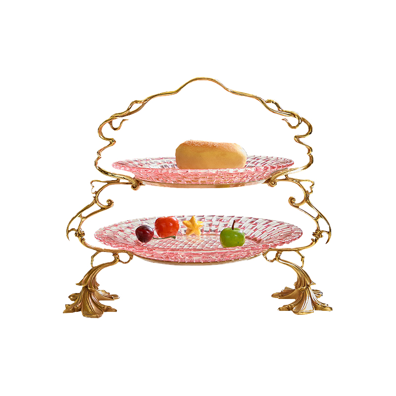 New Design Home Decor Engraving Copper Three Layer Colorful Fruit Plate Luxury Party Wedding Cake Stand