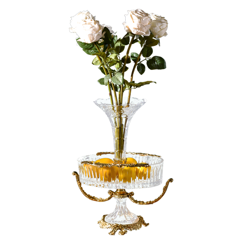 Romantic wedding jardiniere indoor ornament also as crystal fruit dish home decor with exquisite brass details luxury glass vase