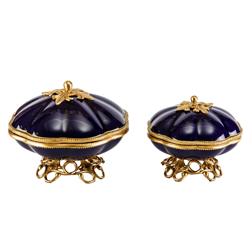 2021 hot sell  designs Royal bluebrass ceramic fruit candy bowl Suitable for Home Restaurant Office hotel  wedding decorations