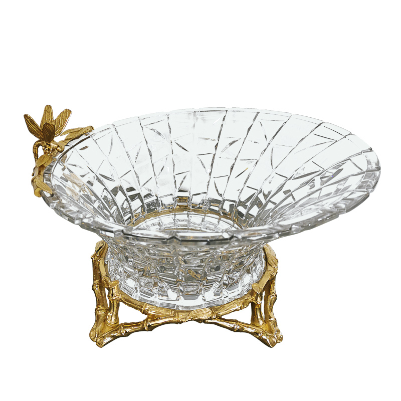 Art fruit plate collection with leg for project home decoration exhibition dinning room with brass fittings crystal fruit tray