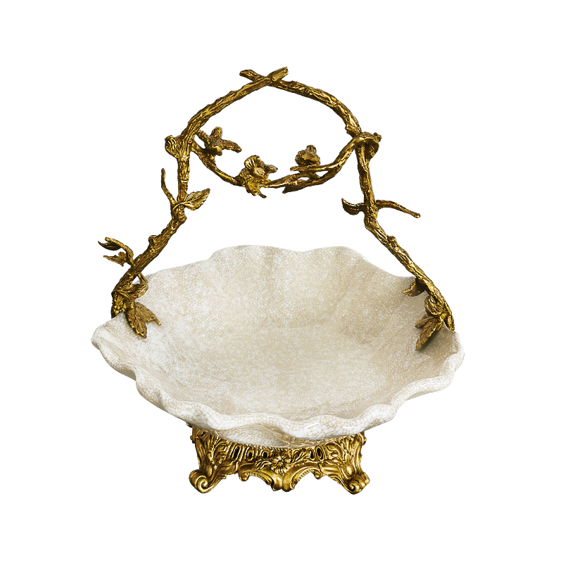 Ceramic design and brass fittings fruit trays project interior decor tray with handle for living room kitchen basket fruit plate