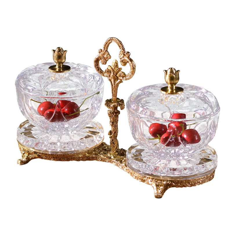 Brass or bronze home decorative fruit bowl with lid for hotel villa home accessories with fancy design clear crystal fruit bowl