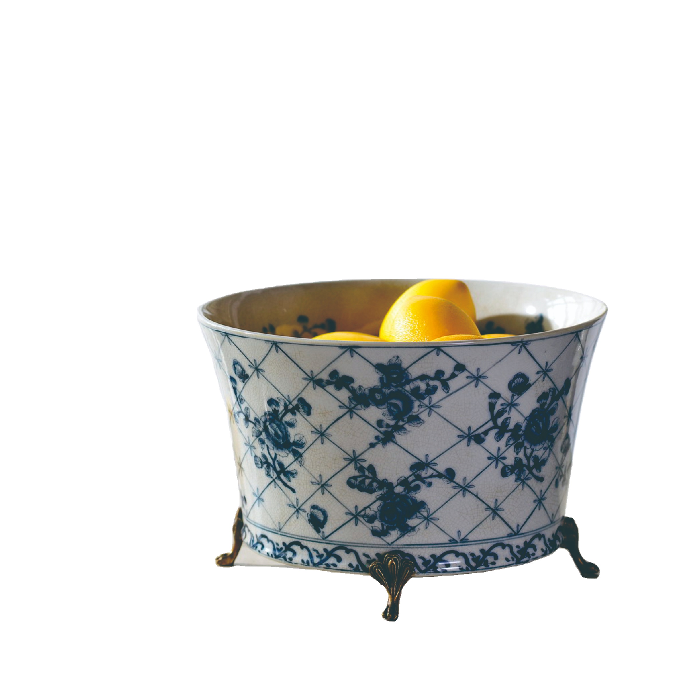 Chinese Blue and White Porcelain Vases with Copper Dried Fruit Dish Bowel